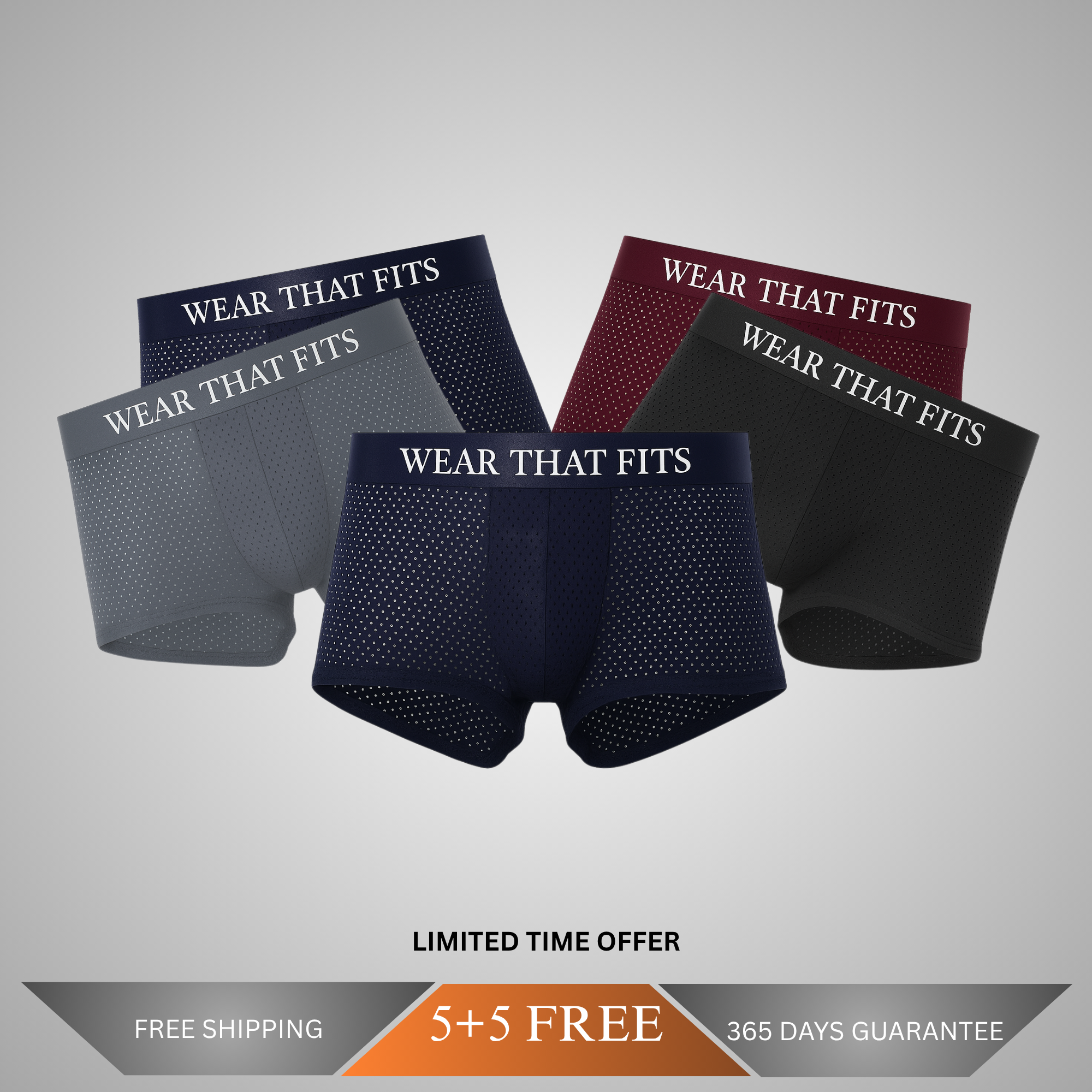 5-Pack Multi-colour Bamboo Boxers, Get 5 Free.