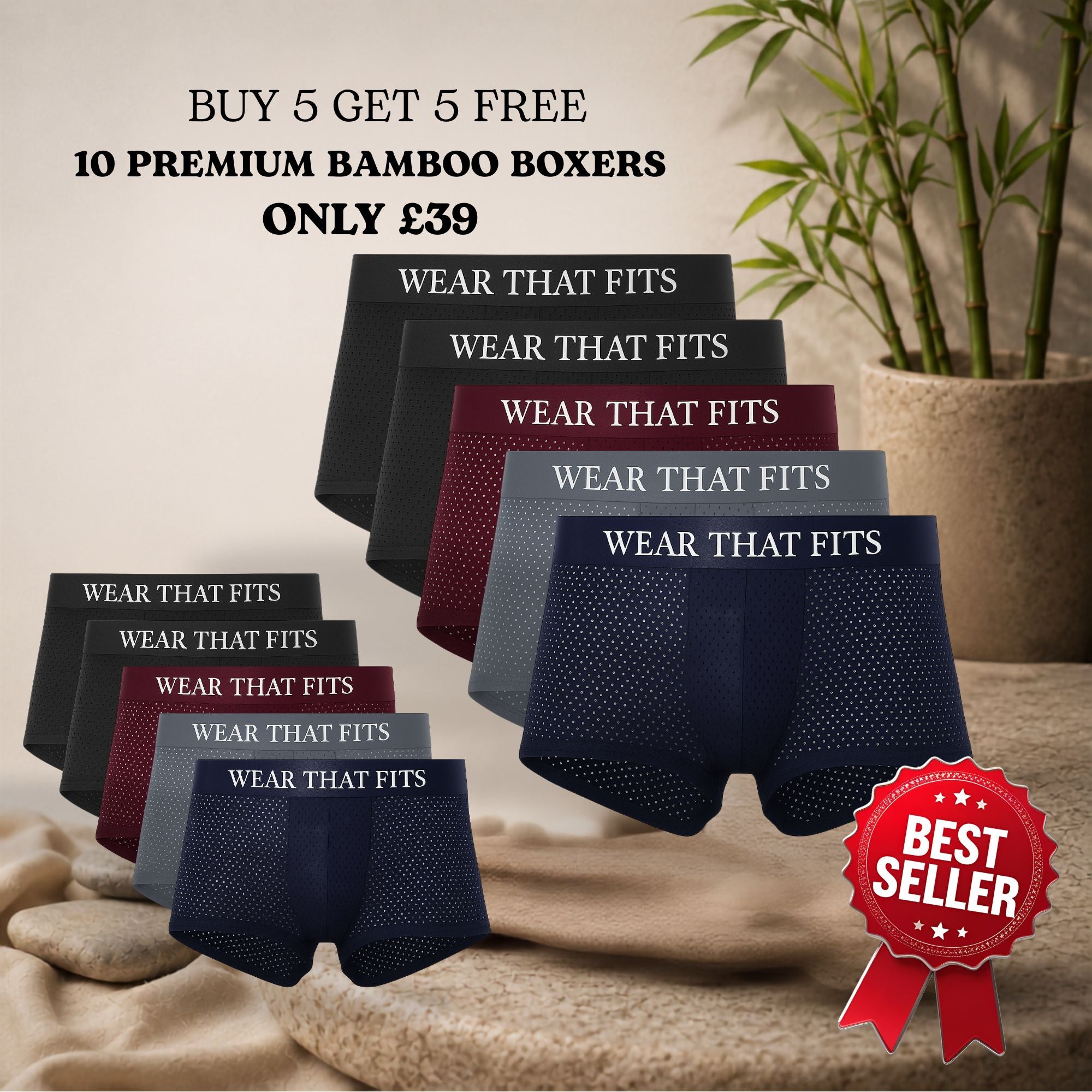 Buy 5 Get 5 Free Multi-Colour Bamboo+ Boxers.