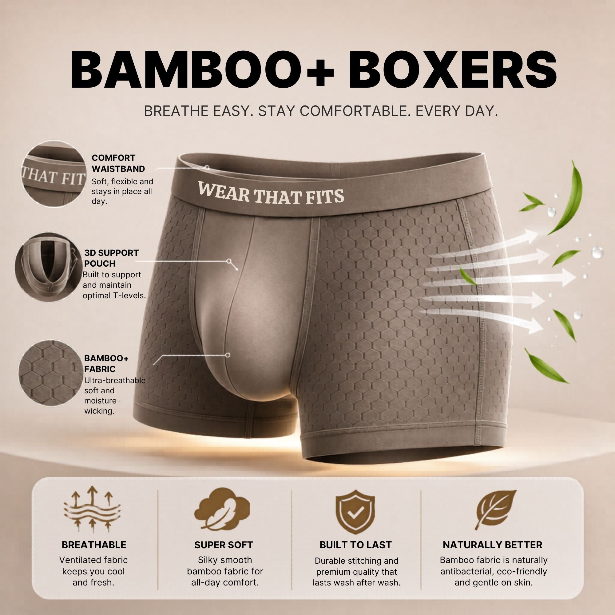 Bamboo+: 4 Pack Multi-Colour Men's Boxers